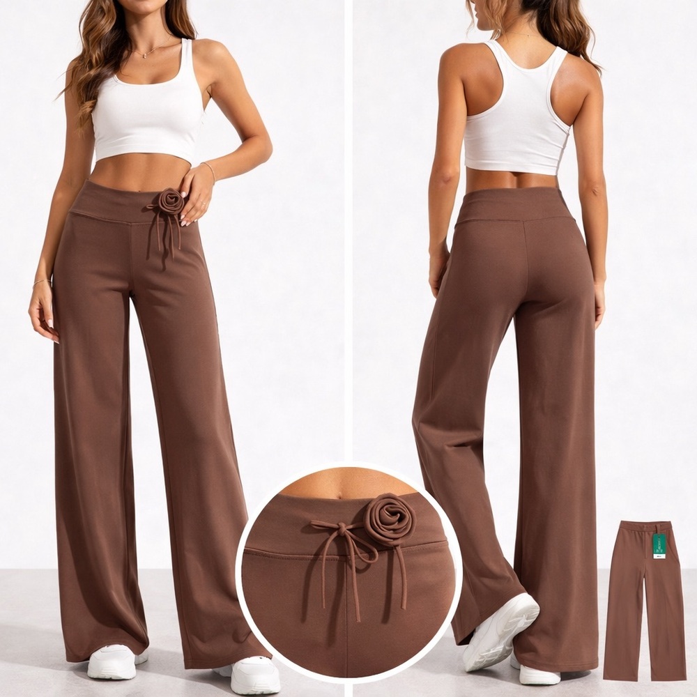 Halara‎ Rosette Straight Leg Pull-On Pants Mocha Brown Size Small NWT